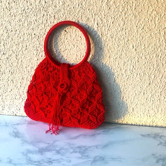 Macrame Crochet Handbag red - Picture 1 of 9